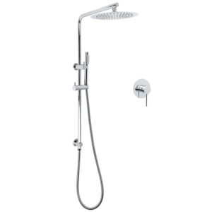 Chrome 10 Inch Round Shower Rail Set with Wall Mixer 250mm rain head and brass handheld wand