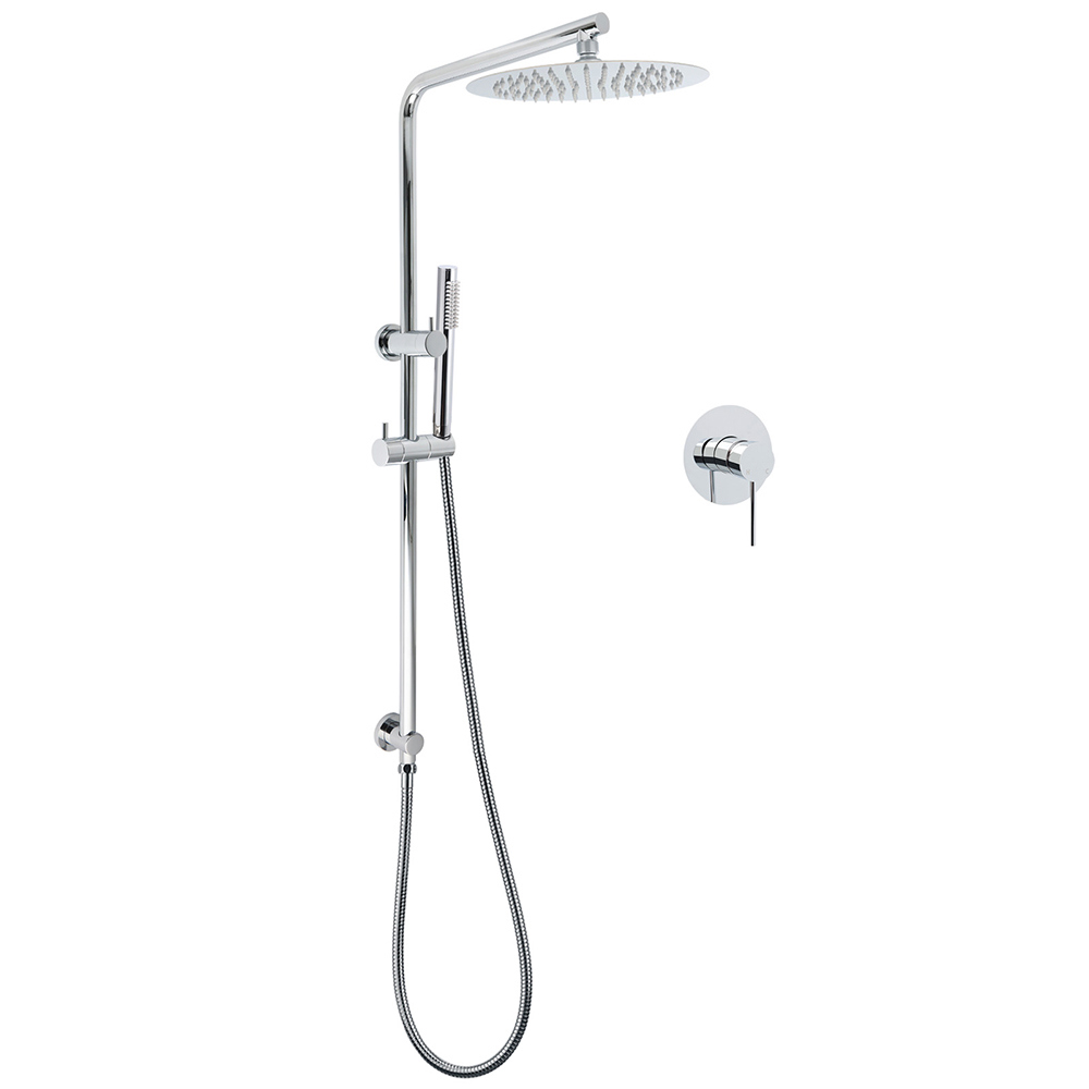 Chrome 10 Inch Round Shower Rail Set With Wall Mixer – Sumo Deals Chrome 10 Inch Round Shower Rail Set With Wall Mixer 250Mm Rain Head And Brass Handheld Wand