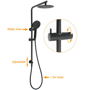Matt Black Round 2In1 8 Inch Shower Head Set With Taps Product Image Sumo Deals