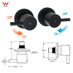Matte Black Solid Brass Twin Shower Wall Taps 1/4 Turn Ceramic Disc