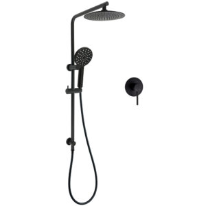Matt Black 9 Inch Round Shower Set with Mixer 238mm rain head and handheld wand