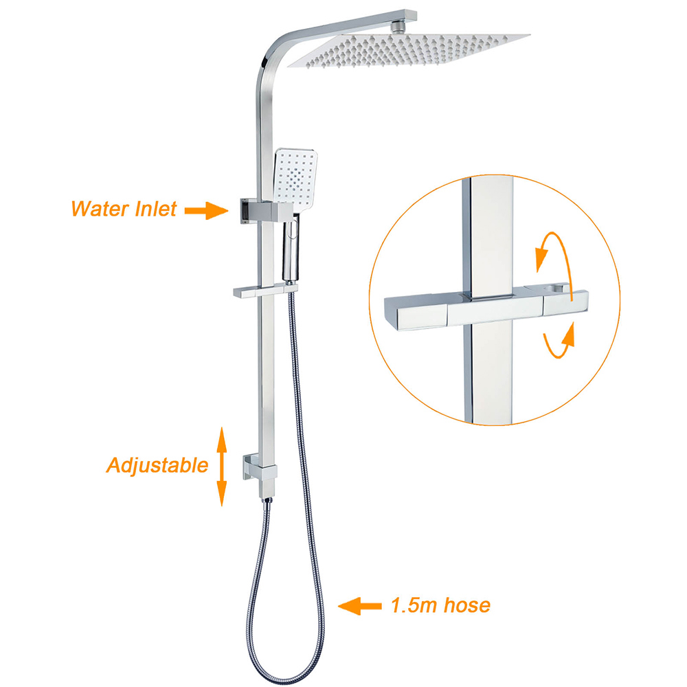 Chrome Twin Square Shower Set With Taps - 12 Inch – Sumo Deals Chrome Twin Square Shower Set With Taps - 12 Inch - Image 2