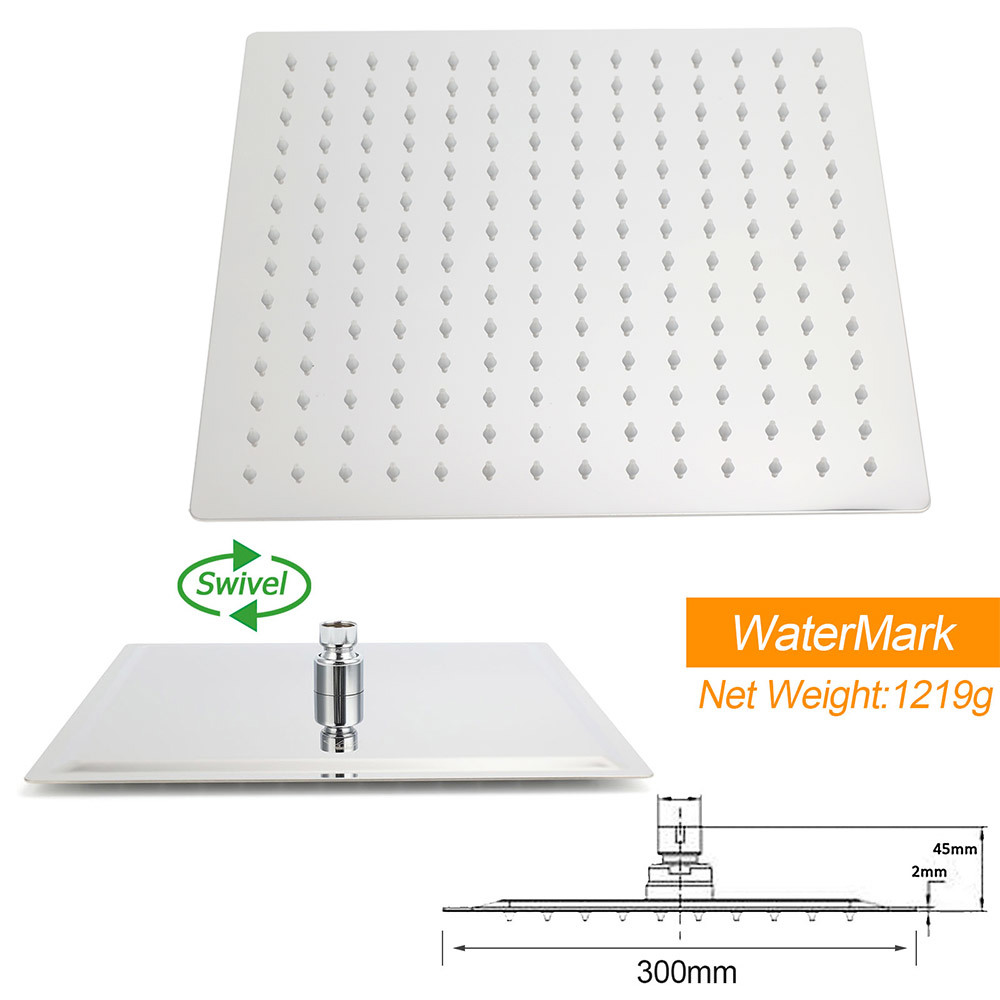Chrome Twin Square Shower Set With Taps - 12 Inch – Sumo Deals 12 Inch Square Chrome Rain Shower Head Showing Grey Rubber Nozzles