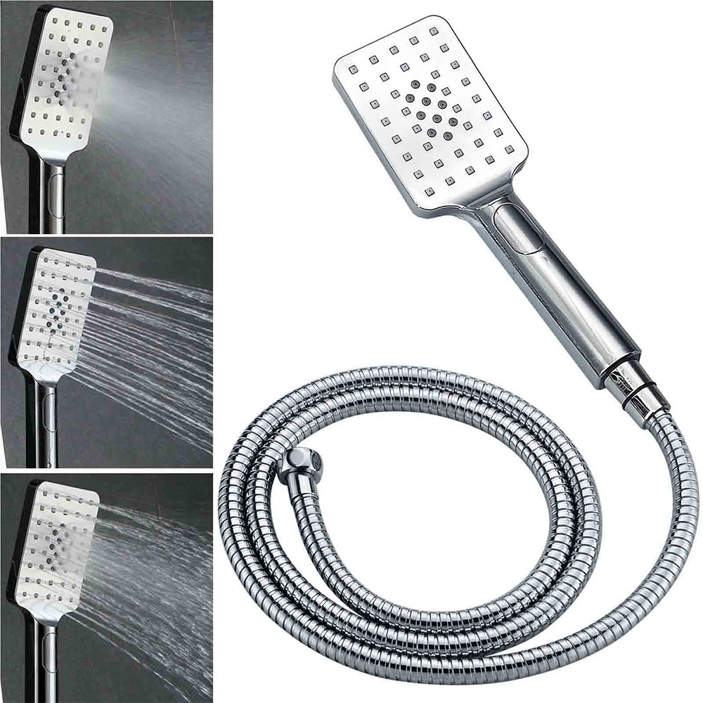 Wels Dual Square Shower Set - 16 Inch Chrome – Sumo Deals Chrome 3 Function Handheld Shower Head Resting On A Sliding Rail Track
