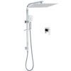 Complete chrome dual square shower set with 16 inch overhead plate, handheld wand, and mixer tap
