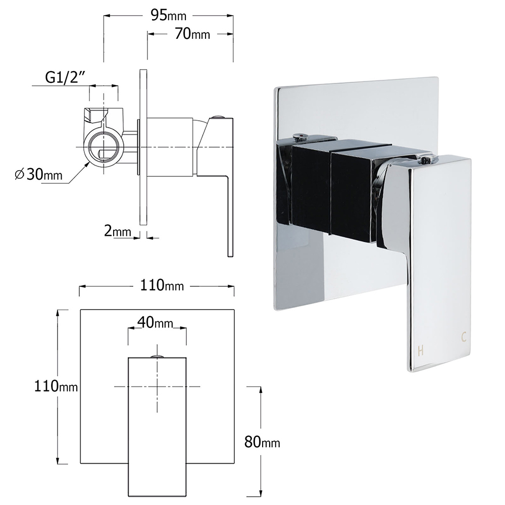 Square Brass Chrome Concealed Bath Shower Mixer Tap – Sumo Deals Concealed Bath Shower Mixer Tap Internal Brass Valve Assembly