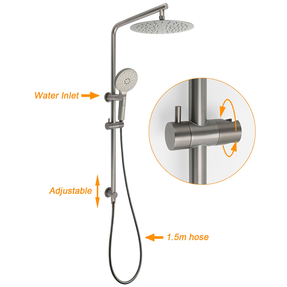 Gunmetal Grey 2 In 1 Round Shower Head Set With Taps – Sumo Deals Gunmetal Grey 2 In 1 Round Shower Head Set With Taps - Image 2