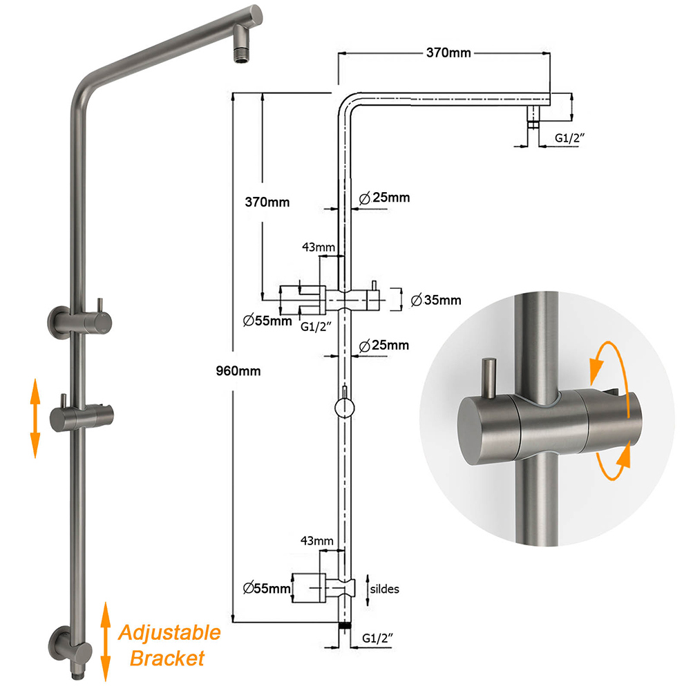 Gunmetal Grey 2 In 1 Round Shower Head Set With Taps – Sumo Deals Gunmetal Grey 2 In 1 Round Shower Head Set With Taps - Image 3