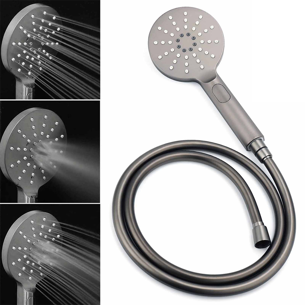 Gunmetal Grey 2 In 1 Round Shower Head Set With Taps – Sumo Deals Close Up Of 10 Inch Gunmetal Grey Round Rainfall Shower Head With Easy Clean Nozzles