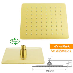 Brushed Gold 8 Inch Square Shower Rail Set – Sumo Deals 8 Inch Square Brushed Gold Rainfall Shower Head With Grey Rubber Nozzles