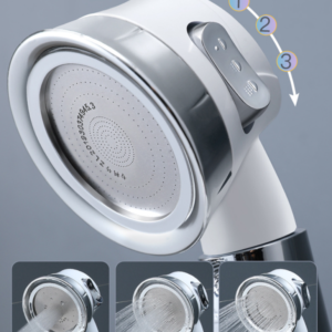 Large 3 Stage Pressurized Handheld Shower Head In White – Sumo Deals Close Up Of Three Stage Adjustable Switch On White Shower Head Handle