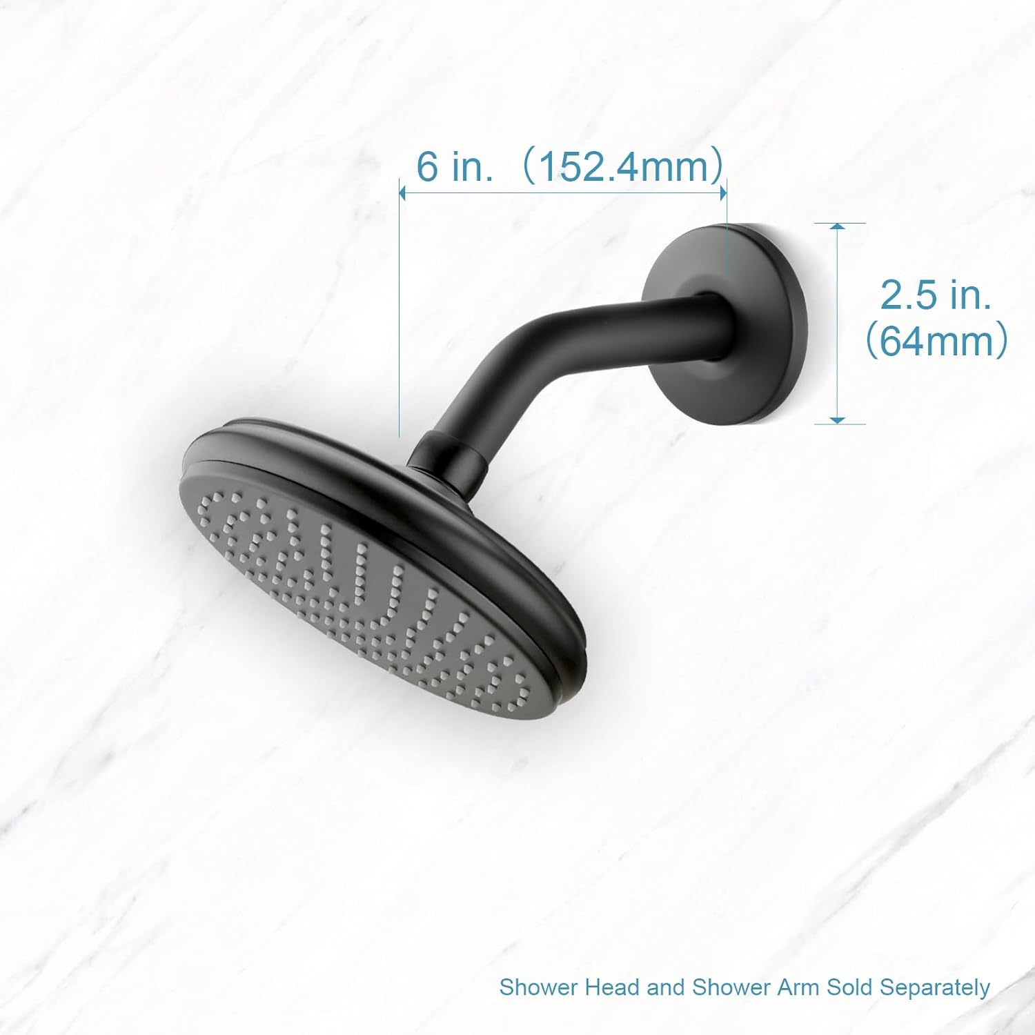 Matte Black Wall Mount Shower Arm 6 Inch – Sumo Deals Close Up Of 1/2 Inch Thread On Matte Black Shower Pipe