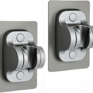 Strong adhesive adjustable shower head holder in grey finish mounted on tiles