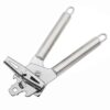 Stainless steel 3-in-1 manual can opener showing sharp cutting blade