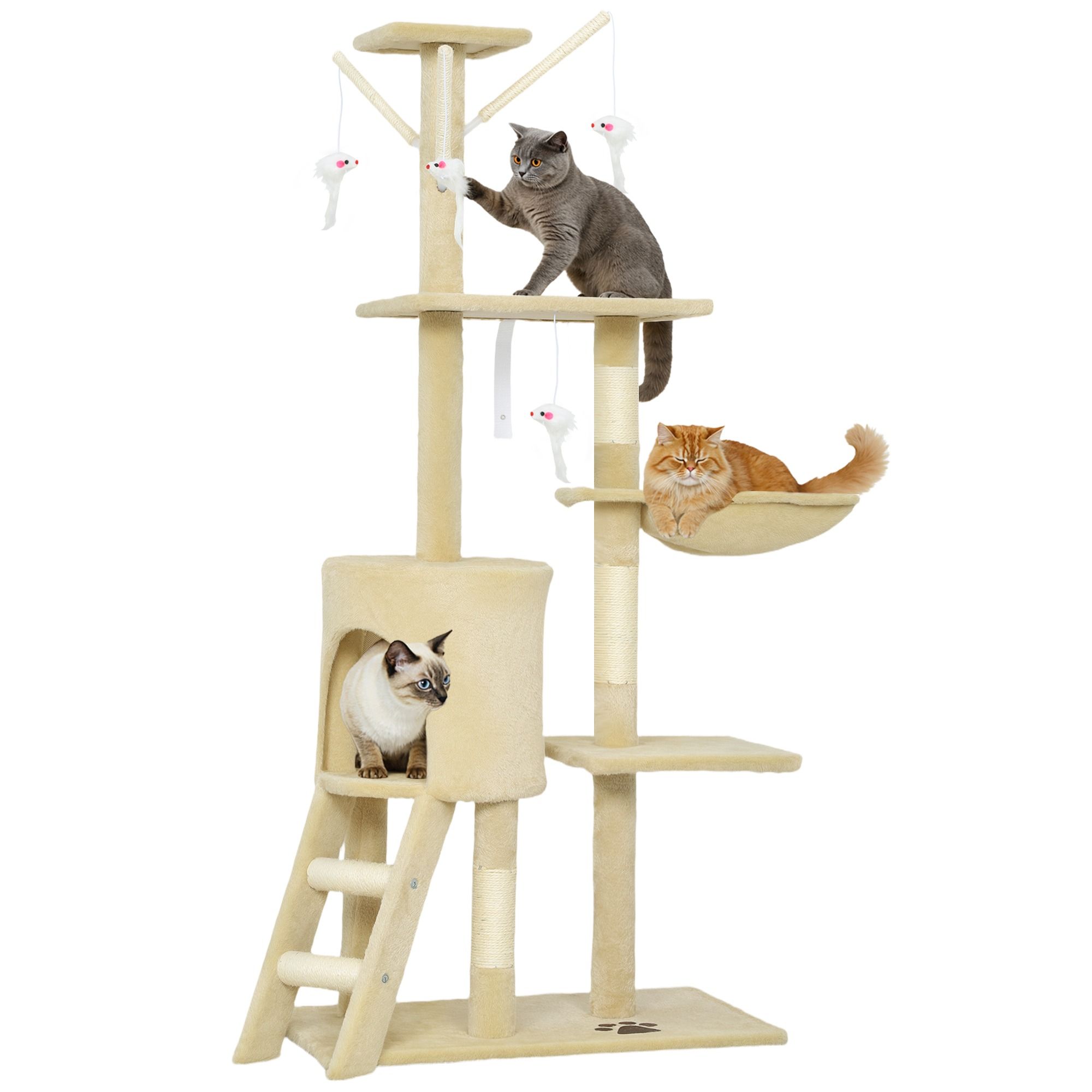 134Cm Cat Tree With Hammock &Amp; Sisal Posts - Beige – Sumo Deals 134Cm Cat Tree