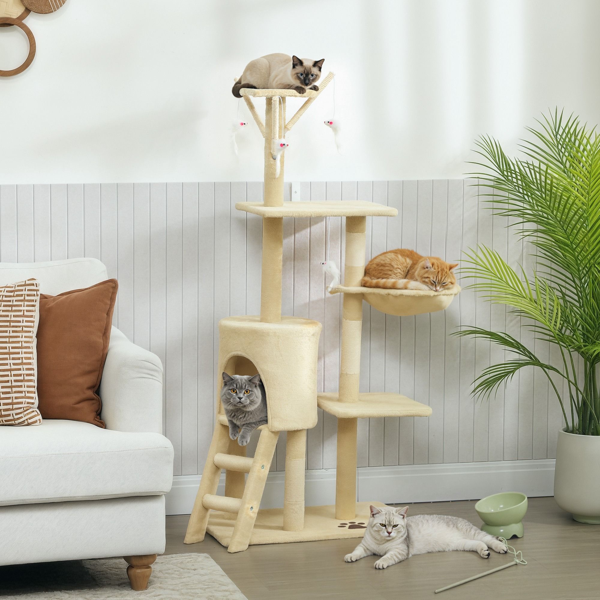 134Cm Cat Tree With Hammock &Amp; Sisal Posts - Beige – Sumo Deals 134Cm Cat Tree