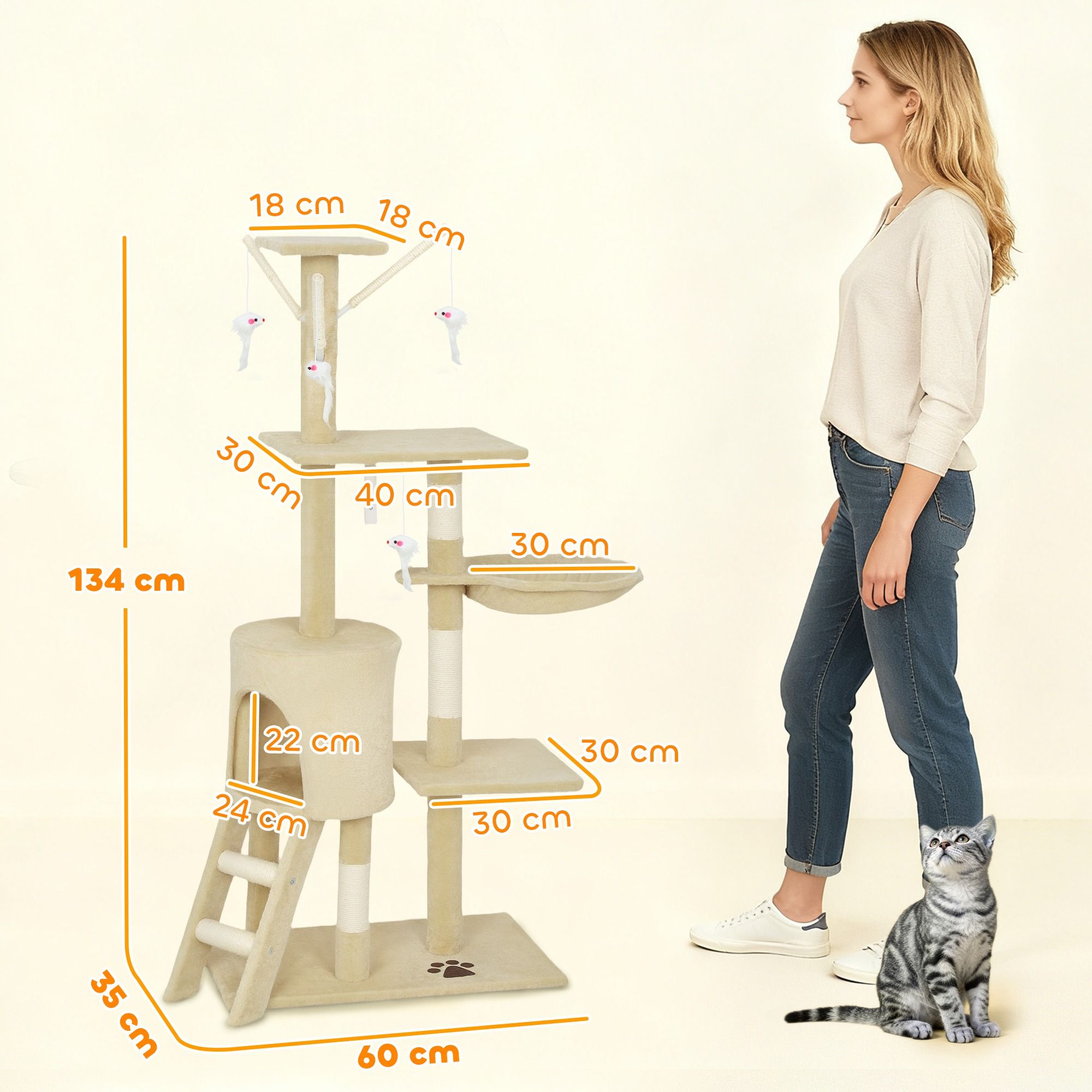134Cm Cat Tree With Hammock &Amp; Sisal Posts - Beige – Sumo Deals 134Cm Cat Tree