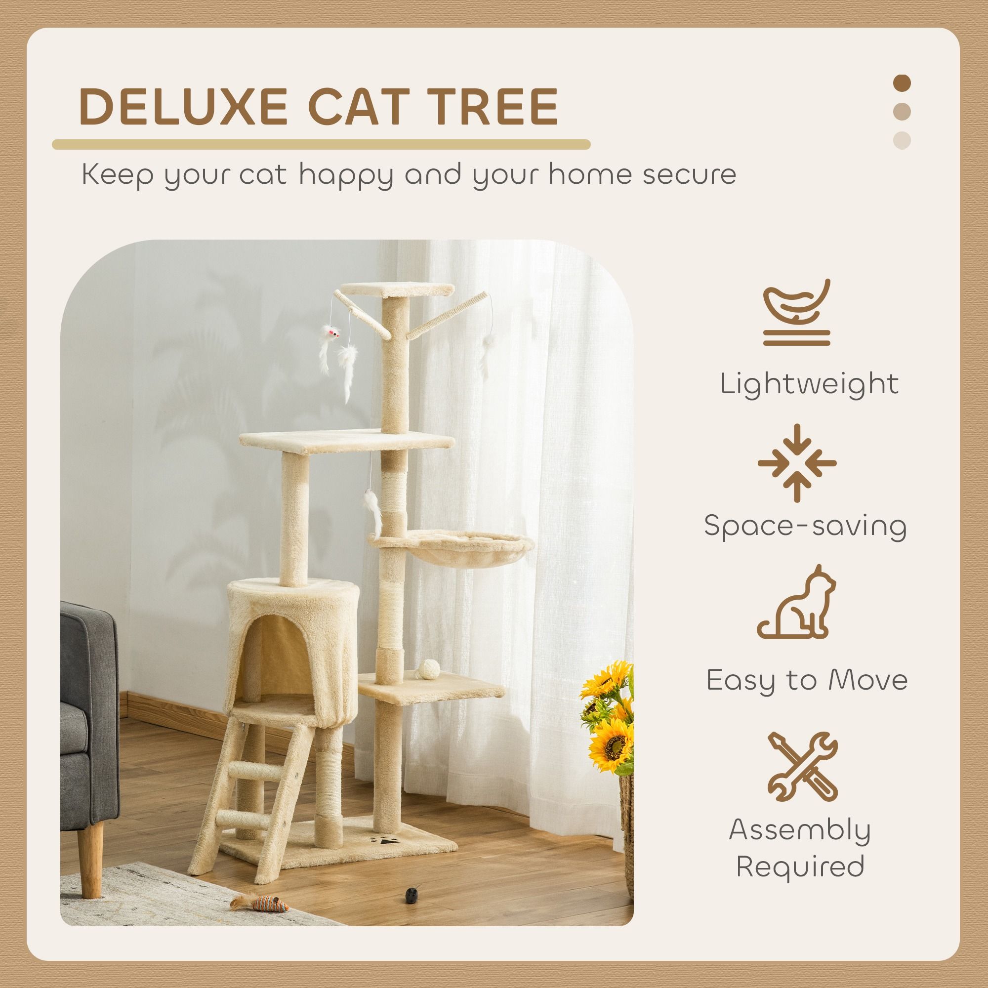 134Cm Cat Tree With Hammock &Amp; Sisal Posts - Beige – Sumo Deals 134Cm Cat Tree