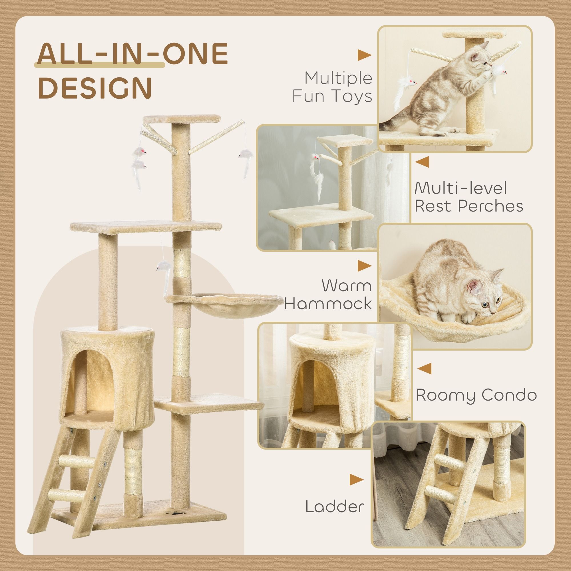 134Cm Cat Tree With Hammock &Amp; Sisal Posts - Beige – Sumo Deals 134Cm Cat Tree