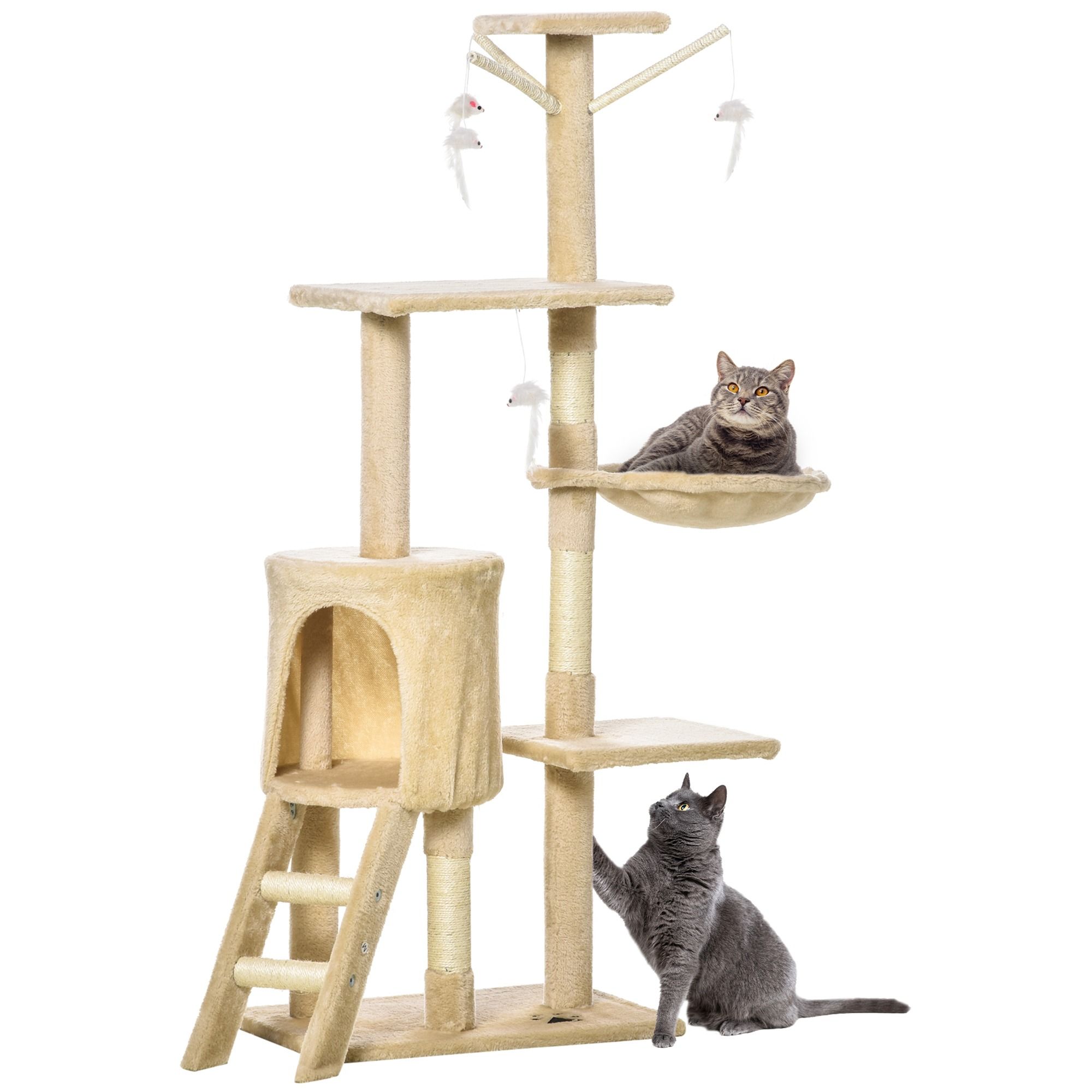 134Cm Cat Tree With Hammock &Amp; Sisal Posts - Beige – Sumo Deals 134Cm Cat Tree