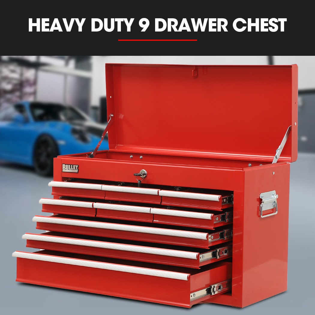 Bullet Pro 9 Drawer Tool Box Chest - Red – Sumo Deals 9 Drawer Tool Box