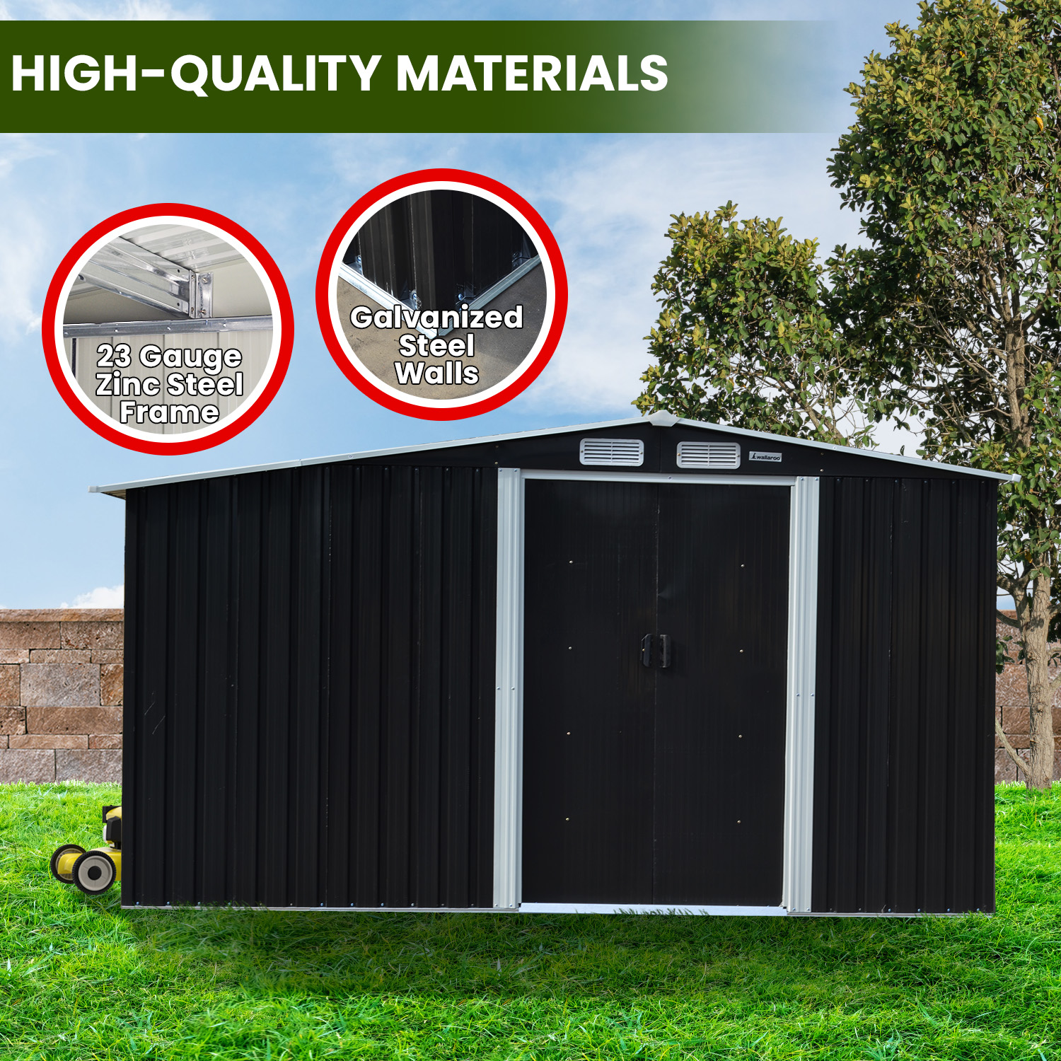 Wallaroo 6X8Ft Garden Shed With Semi-Close Storage - Black – Sumo Deals 6X8Ft Garden Shed