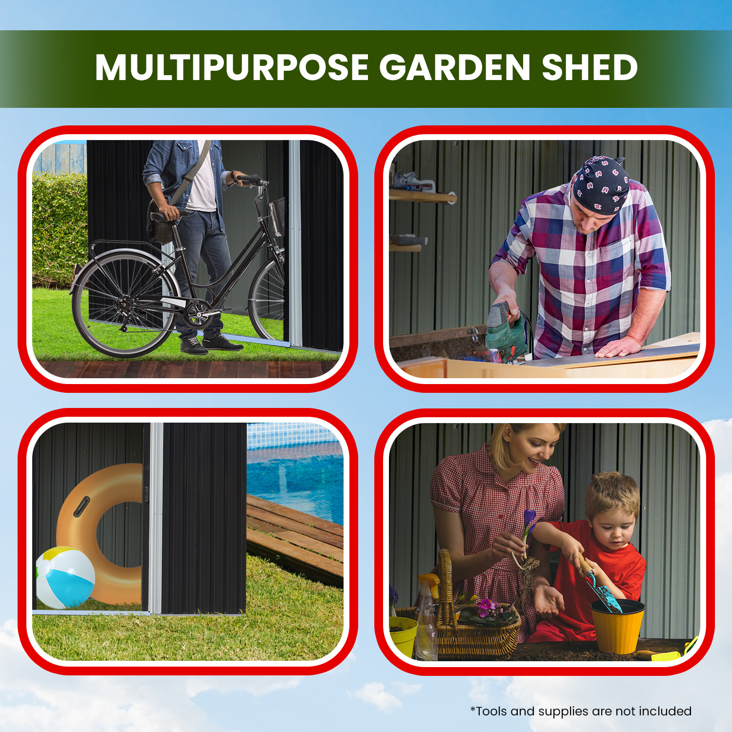 Wallaroo 6X8Ft Garden Shed With Semi-Close Storage - Black – Sumo Deals 6X8Ft Garden Shed