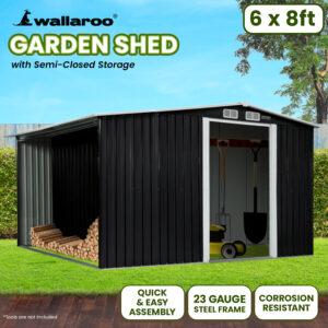 Wallaroo 6X8Ft Garden Shed With Semi-Close Storage - Black – Sumo Deals 6X8Ft Garden Shed