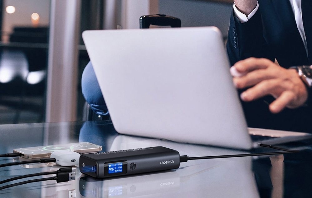 Choetech 20000Mah 130W Power Bank With Tft Display – Sumo Deals Choetech 20000Mah Heavy Duty Power Bank Charging A Macbook Pro Laptop Via A Usb-C Cable.