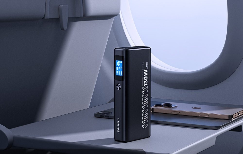 Choetech 20000Mah 130W Power Bank With Tft Display – Sumo Deals : Upper Interface View Showing Dual Usb-C Ports And Single Usb-A Port On The Choetech 130W Power Bank.
