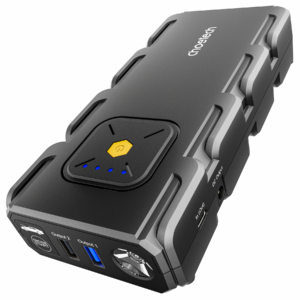 Choetech 16000mAh Portable Car Jump Starter kit showing heavy duty smart alligator clips.