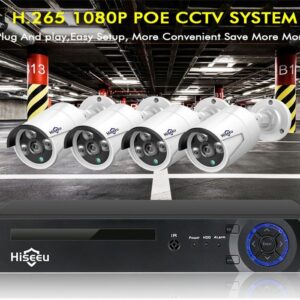 Hiseeu 4 channel 4MP PoE security camera system NVR box and 4 bullet cameras
