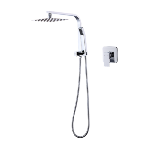 Della Francesca Chrome Square High Pressure Shower Rail Set installed in a modern bathroom.