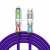 Purple PD Fast Charging Cable with glowing LED indicator tip connected to phone