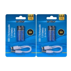 Brillar 4 pack AAA USB rechargeable Li ion batteries with charging cord