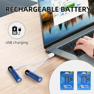 Close Up Of Aaa Usb Rechargeable Li Ion Batteries Showing Built In Usb C Port