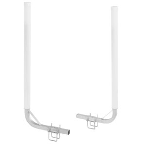 2-pack of steel boat trailer guide ons with white PVC pipes and mounting U-bolts