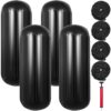 4 Pack Of Black Ribbed Inflatable Boat Fenders With Docking Lines And Pump