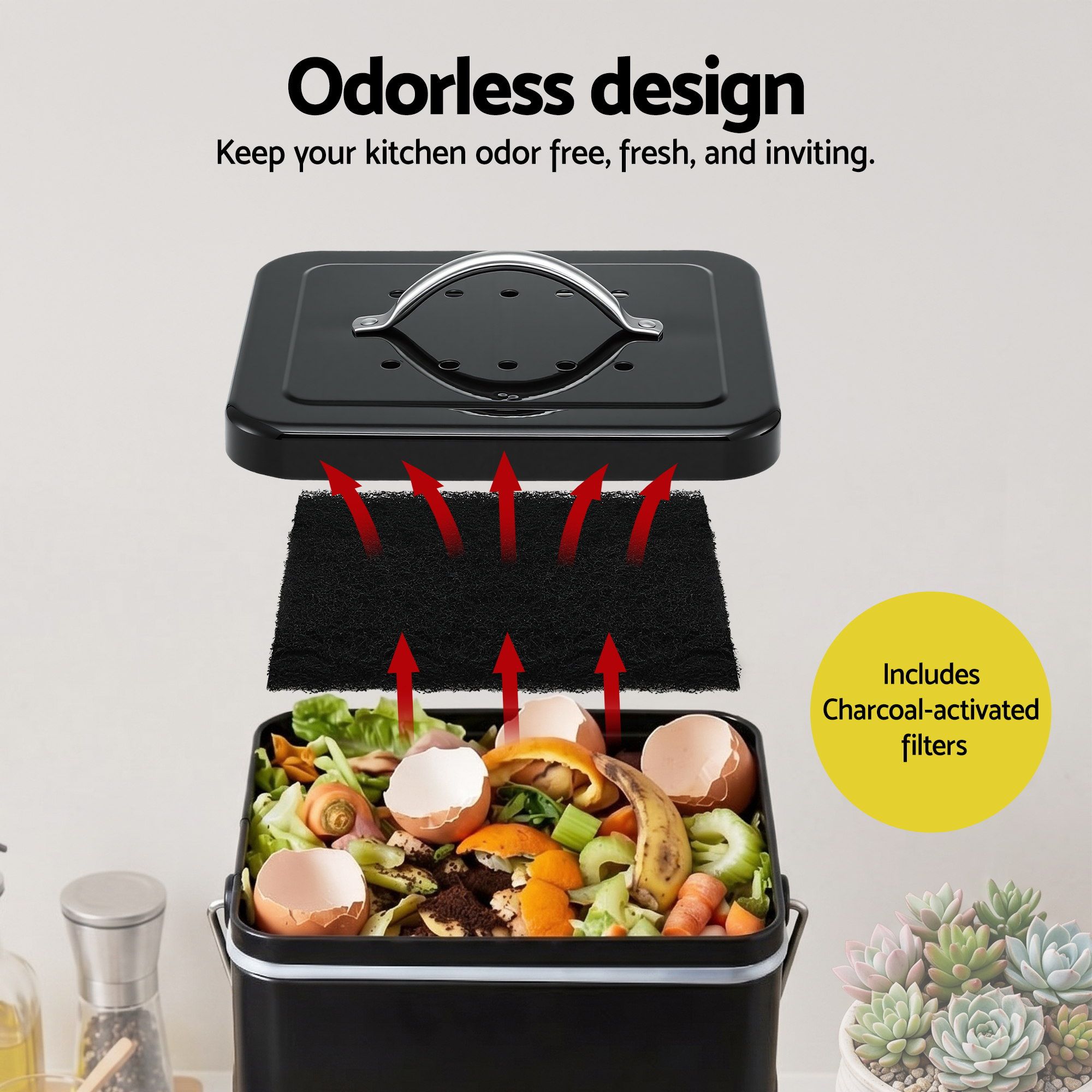Gardeon 5L Kitchen Compost Bin - Black – Sumo Deals Gardeon 5L Compost Bin Kitchen Countertop Food Waste Caddy Black Product Image