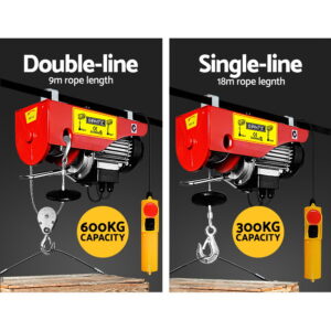 Giantz Electric Hoist Winch 300/600Kg Cable 18M Rope Tool Remote Chain Lifting Product Image