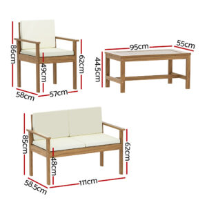 Gardeon 4-Piece Outdoor Sofa Set Wooden Couch Lounge Setting Product Image