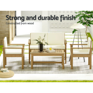 Gardeon 4-Piece Outdoor Sofa Set Wooden Couch Lounge Setting Product Image