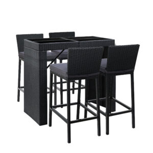 Gardeon 5-Piece Outdoor Bar Set Dining Table Stools Wicker Patio Setting product image