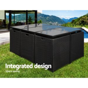 Gardeon Outdoor Dining Set 11 Piece Wicker Table Chairs Setting Black Product Image