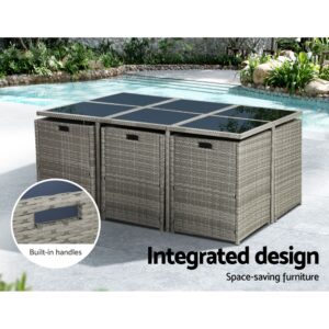 Gardeon Outdoor Dining Set 11 Piece Wicker Table Chairs Setting Grey Product Image