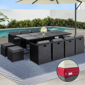 Gardeon Outdoor Dining Set 13 Piece Wicker Table Chairs Setting Black product image