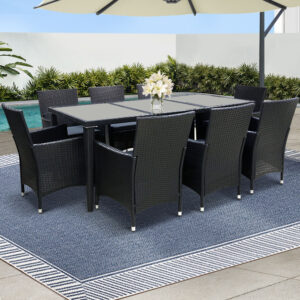 Gardeon Outdoor Dining Set 9 Piece Wicker Lounge Setting Black product image