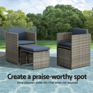 Gardeon Outdoor Dining Set 9 Piece Wicker Table Chairs Setting Grey Product Image