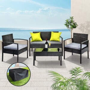 Gardeon Outdoor Sofa Set Wicker Lounge Setting Table and Chairs Storage Cover product image