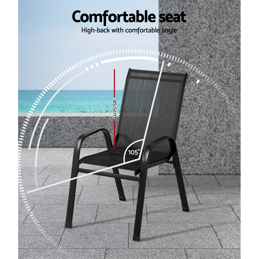 Gardeon 4Pc Outdoor Dining Chairs – Stackable Black – Sumo Deals Gardeon 4Pc Outdoor Dining Chairs Stackable Lounge Chair Patio Furniture Black Product Image